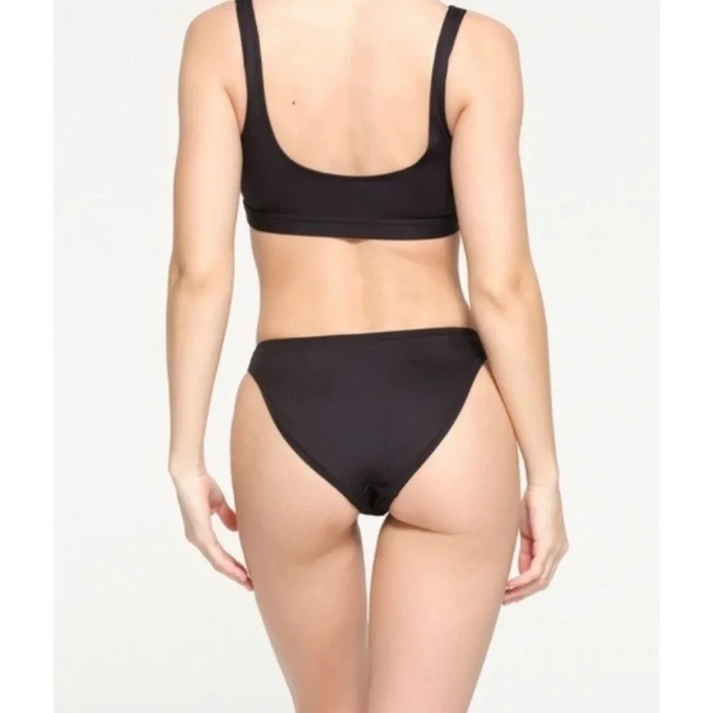 Skims Signature Swim Dipped Mid Coverage Bottom Onyx Black XS Bikini Bottoms